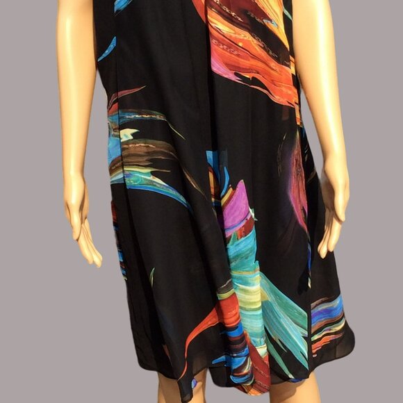 Signature Robbie Bee S12 Dress Black Sleeveless Colorful‎ Abstract Artsy Fairy - Picture 6 of 10
